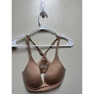 Victoria Secret Lightly Lined Plunge Bra Racerback Nude Women's 34D Wireless